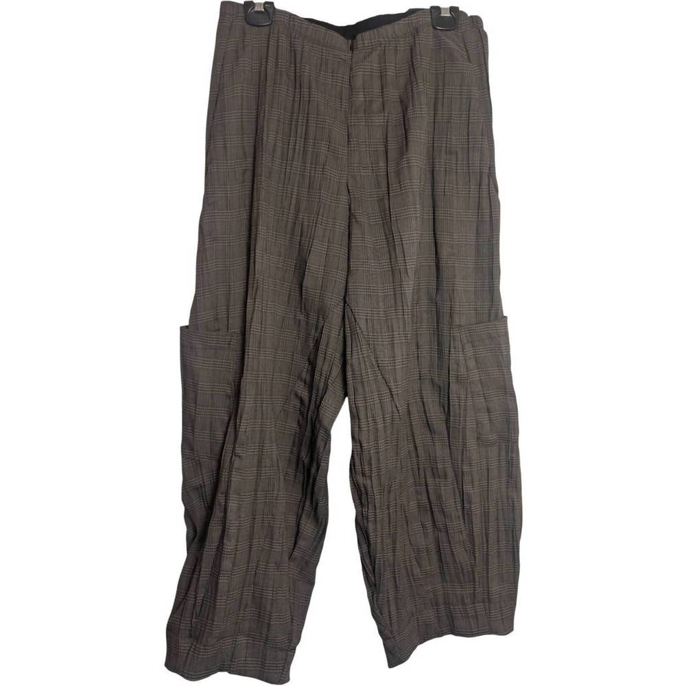 Wide Leg Plaid Trousers - Brown/Gray